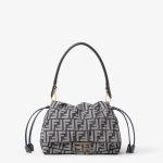 FENDI Mamma Baguette Medium Dark blue denim-effect FF jacquard bag